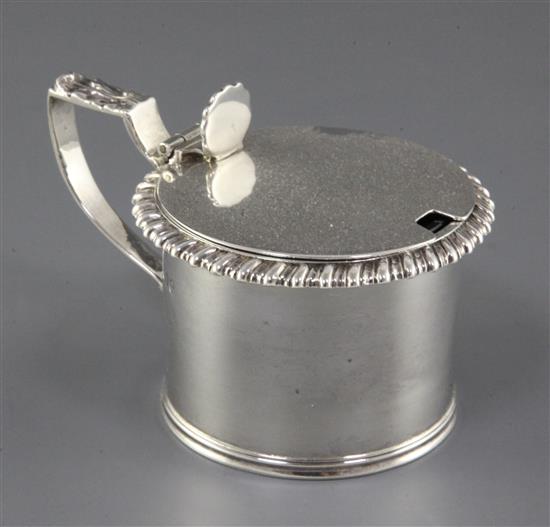 A George IV silver drum mustard by Emes & Barnard, height 2.5in.